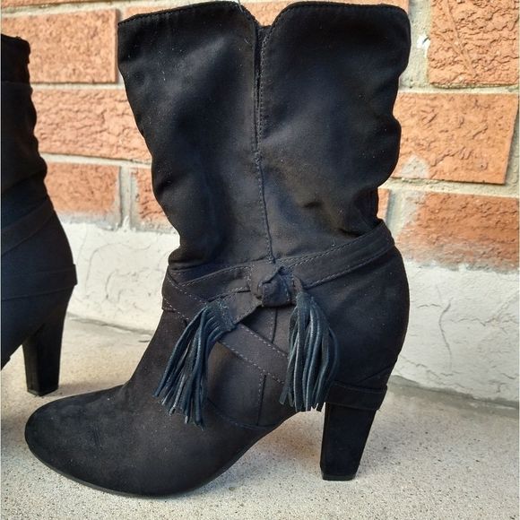 Express Women's Faux Suede Fringe Heel Booties Size 9 - Picture 7 of 12